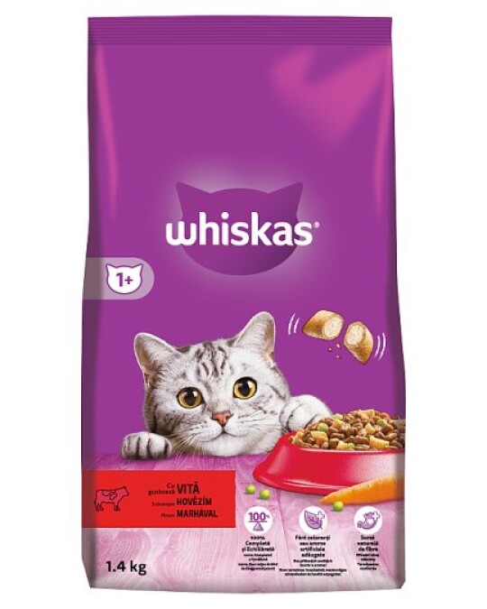 Image of Whiskas 1+ Брикети со Говедско и зеленчук [Вреќа 1.4кг]