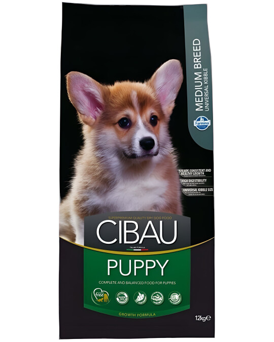 Image of Cibau Puppy Medium Сува храна за Кученца во раст од Среден раст со Пилешко,Ориз и Риба [Вреќа 12кг]