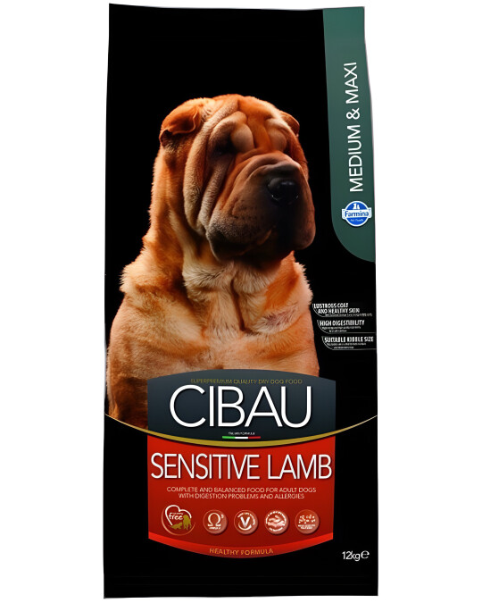 Image of Cibau Sensitive Lamb Medium & Maxi Сува храна за Возрасни кучиња од Среден и Голем раст со Јагнешко,Ориз и Риба [Вреќа 12кг]