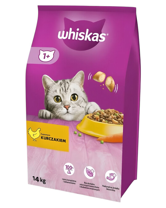 Image of Whiskas 1+ Брикети со Пилешко и зеленчук [Вреќа 14кг]