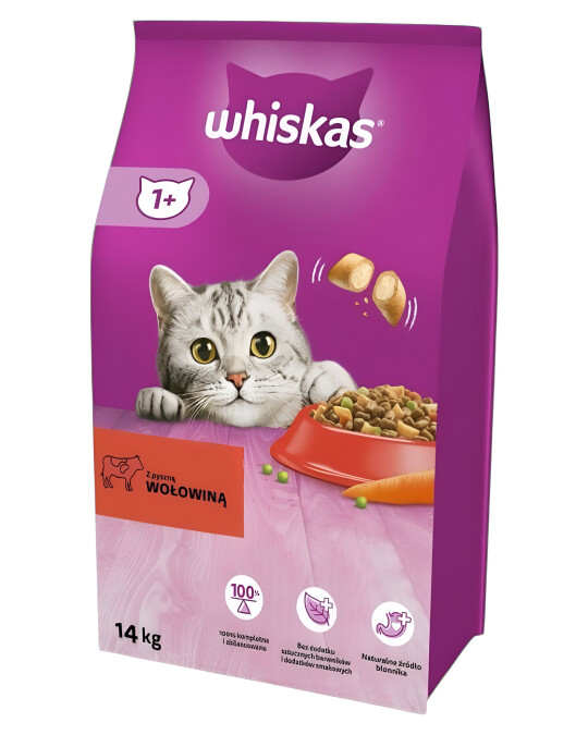 Image of Whiskas 1+ Брикети со Говедско и зеленчук [Вреќа 14кг]