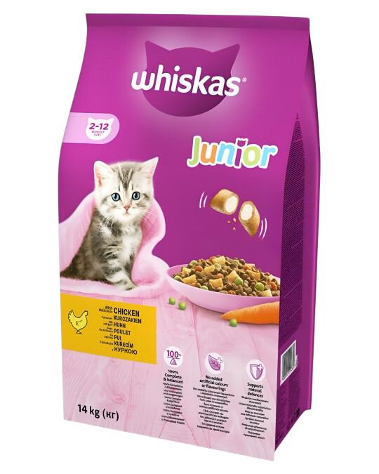 Image of Whiskas Junior Брикети со Пилешко и зеленчук [Вреќа 14кг]