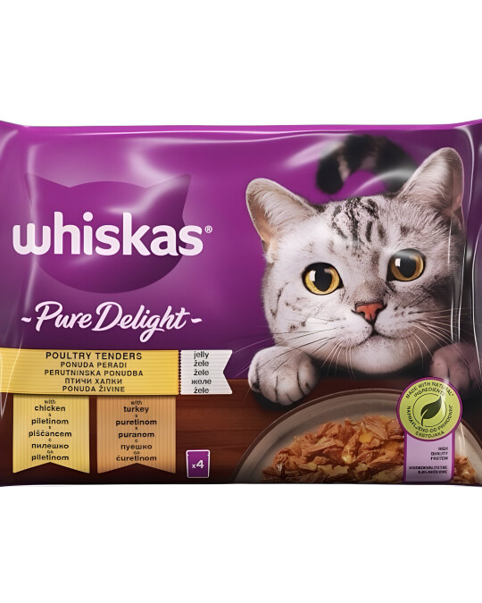 Image of Whiskas Pure Delight Парчиња со Пилешко и Мисирка во желе [Кесичка 4×85гр]