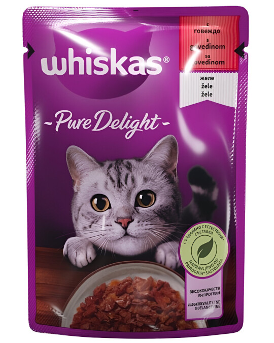 Image of Whiskas Pure Delight Парчиња со Говедско во желе [Кесичка 85гр]