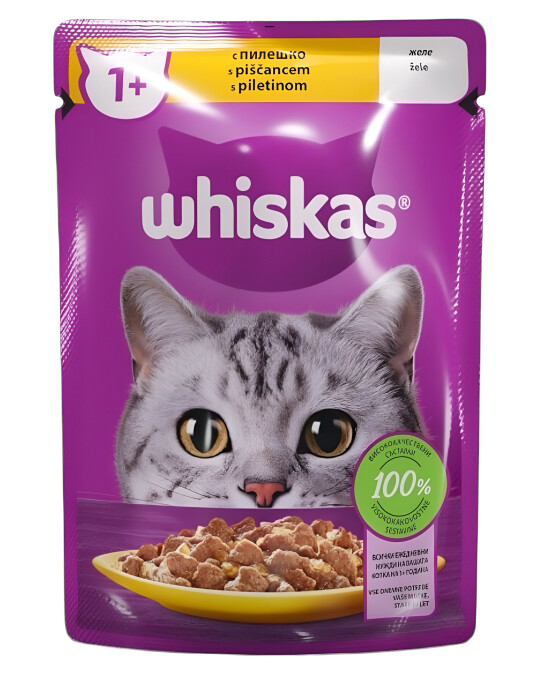 Image of Whiskas 1+ Парчиња со Пилешко во сос [Кесичка 85гр]