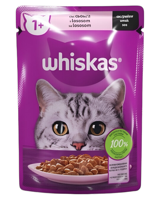 Image of Whiskas 1+ Парчиња со Лосос во сос [Кесичка 85гр]