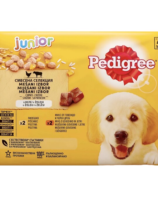 Image of Pedigree Junior Парчиња со пилешко и говедско [Кесичка 400гр]