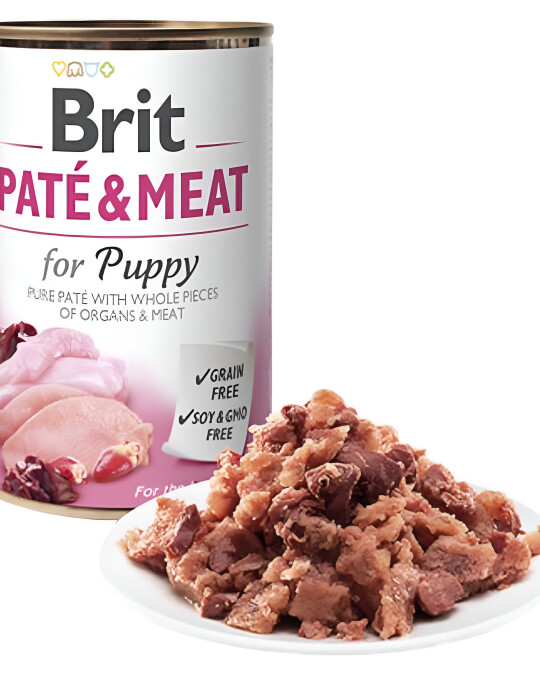 Image of Brit Care Puppy Pate&Meat Влажна храна за Кученца во раст со Пилешко и Мисирка [Конзерва 6x400гр]