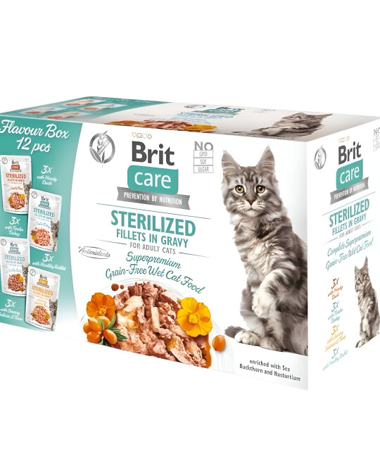 Image of Brit care Sterilized FLAVOUR BOX со 4 вкуса на филети во сос [Кесичка 12×85гр]