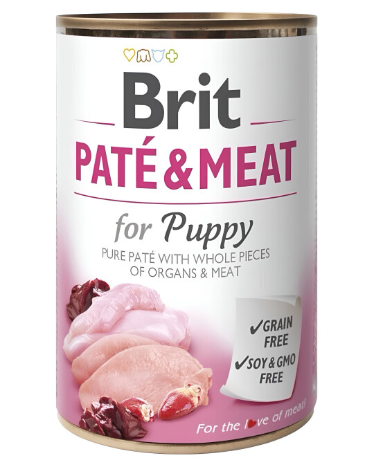 Image of Brit Care Puppy Pate&Meat Влажна храна за Кученца во раст со Пилешко и Мисирка [Конзерва 6x400гр]