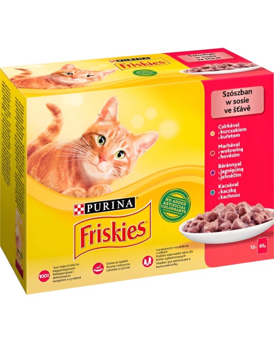 Image of Friskies Adult Парчиња со Говедско, Пилешко, Јагнешко, Патка во сос [Кесичка 12×85гр]