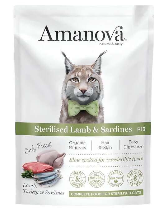 Image of Amanova Sterilised Cat – Lamb & Sardines [Кесички 12x85гр]