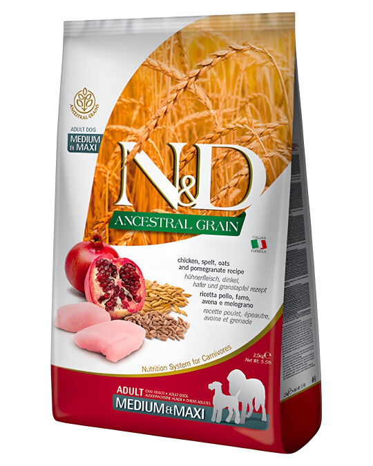 Image of N&D Ancestral Grain Adult Medium & Maxi Гранули со Пилешко и Калинка [Вреќа 15кг]
