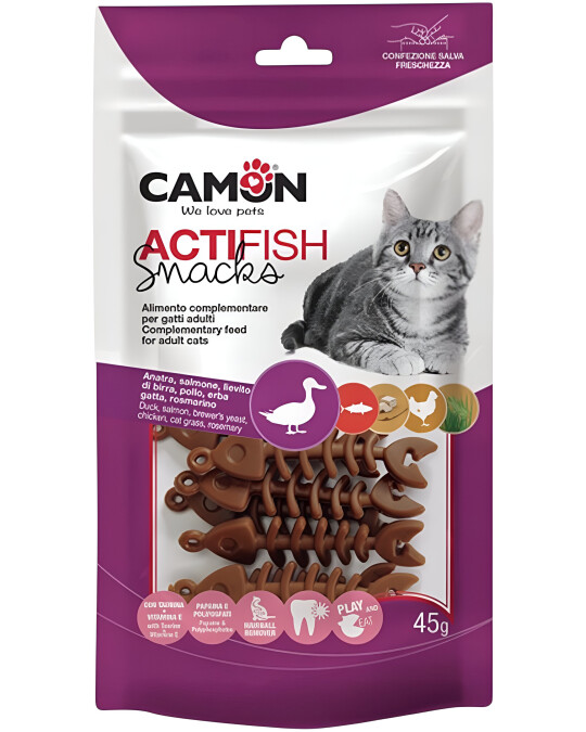 Image of Camon ACTIFISH Закуска за маче со патка, лосос и пиле [Кесичка 45гр]