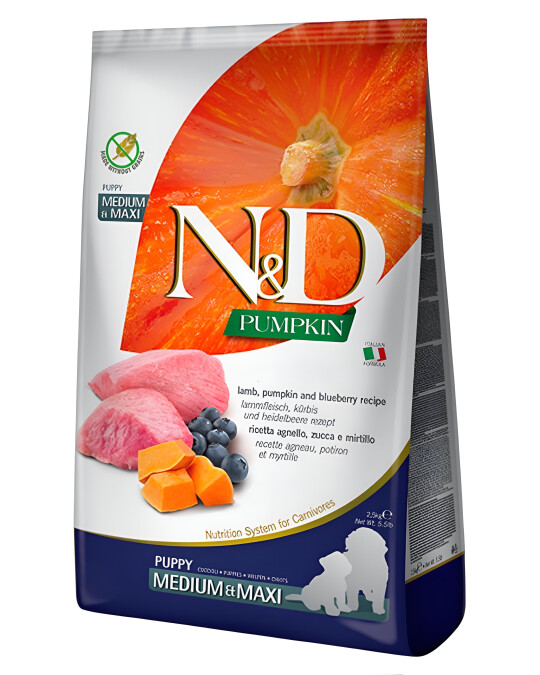 Image of N&D Pumpkin Puppy Medium & Maxi Гранули со Јагнешко и Боровинки [Вреќа 12кг]