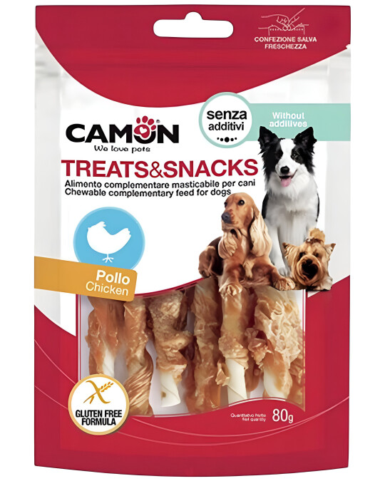 Image of Camon – Закуска за куче Роловано Пилешко на Стапче Телешка Кожа 10см [80гр.]