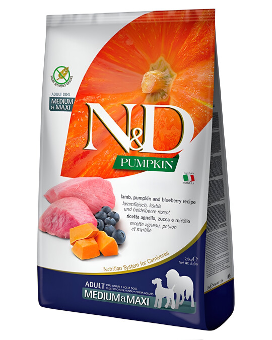 Image of N&D Pumpkin Adult Medium & Maxi Гранули со Јагнешко и Боровинки [Вреќа 12кг]