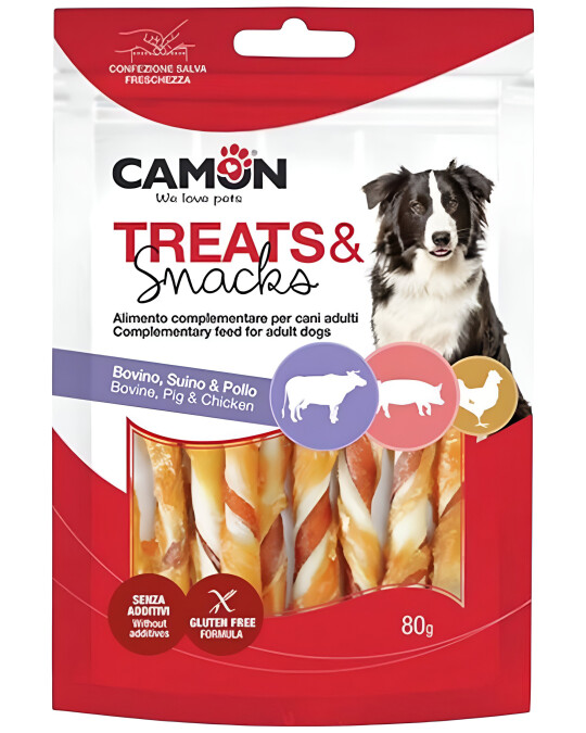 Image of Camon – Закуска за куче Стапче Ролована Телешка Кожа во Говедско/Пилешко месо [12см, 80гр.]