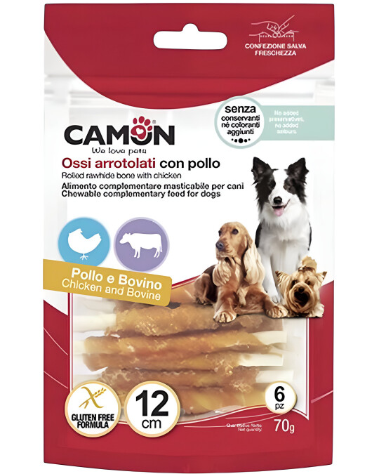 Image of Camon – Закуска за куче Стапче Ролована Телешка Кожа во Пилешко месо [12см, 70гр. / 17см, 140гр.]