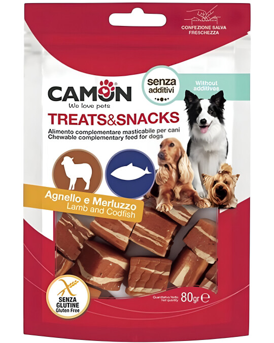 Image of Camon – Закуска за куче Чварки од Јагне и Риба [2×1.5см, 80гр.]