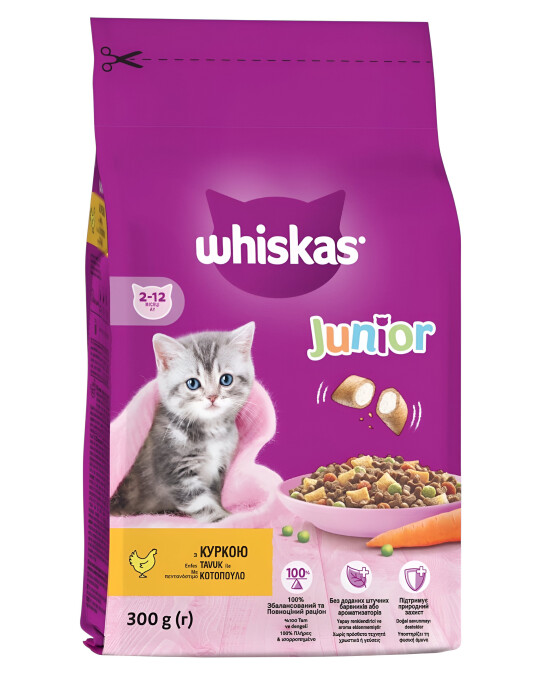 Image of Whiskas Junior Брикети со Пилешко и зеленчук [Вреќа 300г]