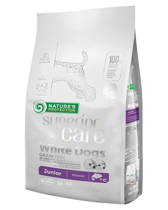 Image of Nature’s Protection Superior Care White Dogs Grain Free Salmon Junior All Breeds [Вреќа 1,5кг]