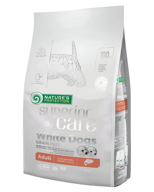 Image of Nature’s Protection Superior Care White Dogs Grain Free Salmon Adult Small [Вреќа 1,5кг]