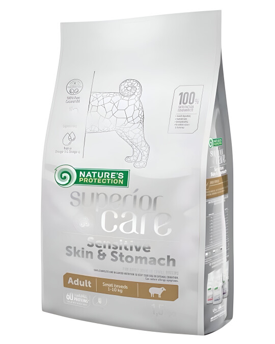 Image of Nature’s Protection Superior Care Sensitive Skin and Stomach with Lamb For Adult small dogs [Вреќа 1,5кг]