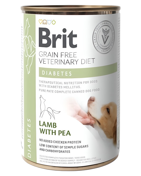 Image of Brit Veterinary Diet Dog Diabetes - Комплетна диетална храна за кучиња – за регулирање на нивото на гликоза  [Конзерва 400гр]