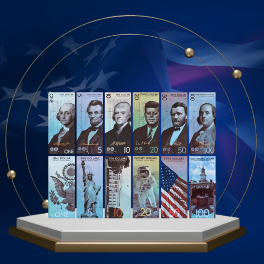 Image of Commemorative US Presidents Banknotes – $1, $5, $10, $20, $50, $100 PVC Money Art Collection & Presidential Decor