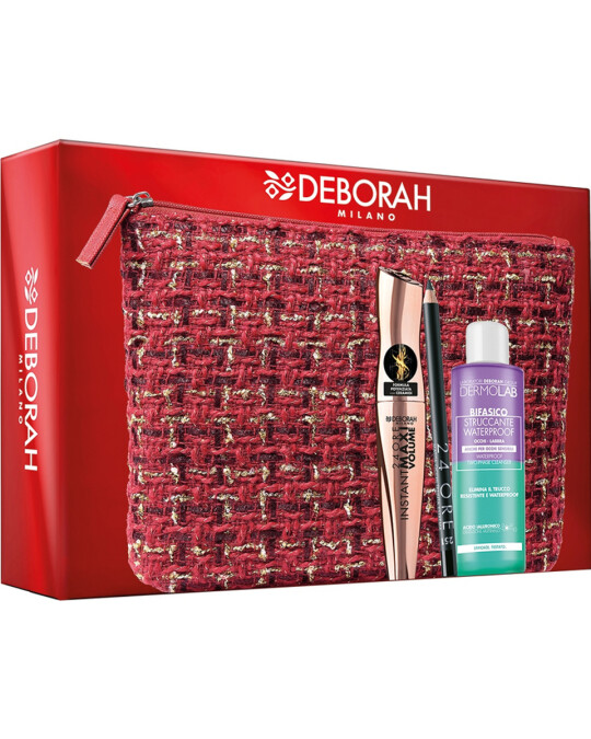 Image of DEBORAH MILANO Pochette 01 сет маскара за трепки+молив за очи+двофазно средство за чистење шминка+несесер