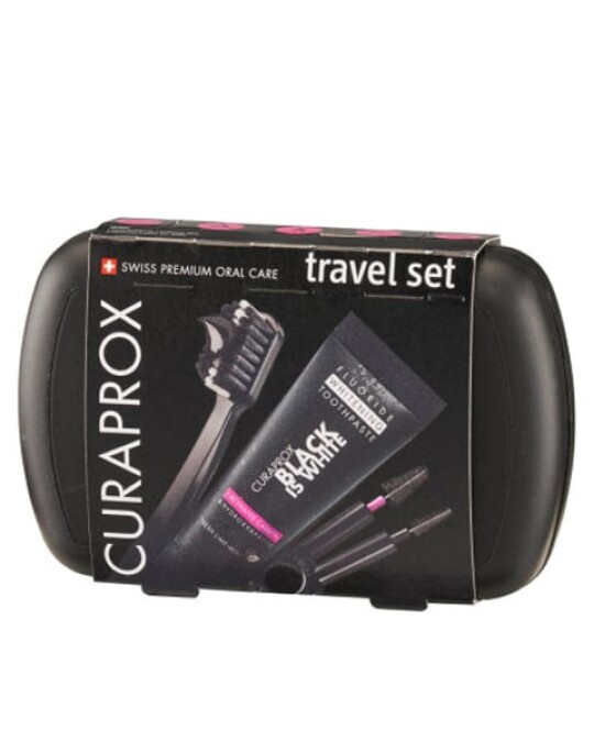 Image of CURAPROX Black Is White сет за патување (кутија+четка за заби+паста за заби 10мл+интердентални четкички за заби)