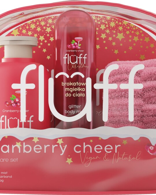 Image of СЕТ FLUFF Cranberry Cheer гел за туширање 200мл+спреј за тело со светки 80мл+трака за коса