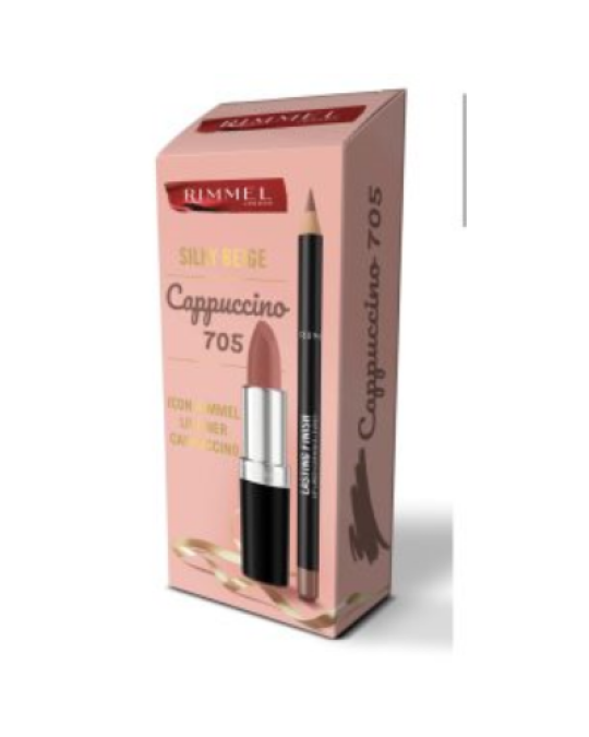 Image of СЕТ RIMMEL Silky Beige Lasting Finish кармин за усни+Capuccino молив за усни