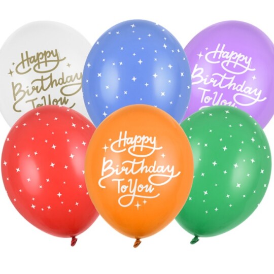 Image of Balloons 30 cm, - балон Happy Birthday To You, mix - 1 пакување / 6 парчиња
