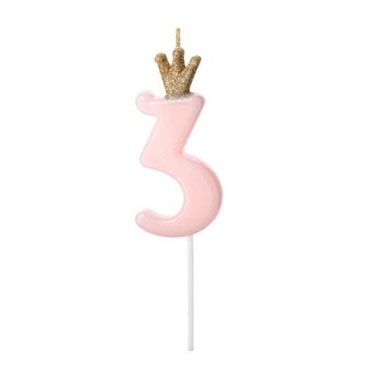 Image of Birthday candle - свеќа Number 3, light pink, 9.5cm