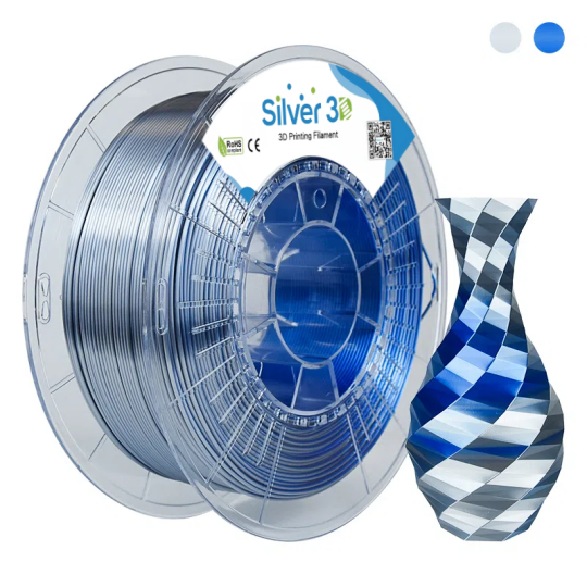 Image of Silver3D Blue - Silver Dual-color silk PLA  - Сино со сребрено
