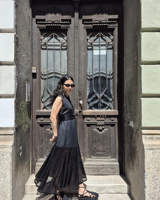 Image of Black linen wrap dress