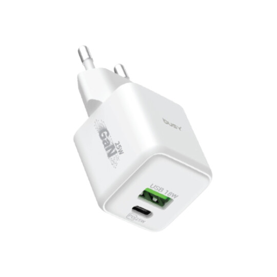 Image of GAN Dual Wall Charger 25W PD Type-C and USB