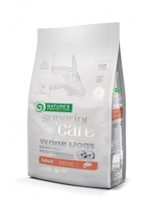 Image of Nature's Protection White dogs Grain Free salmon Adult small & mini breeds