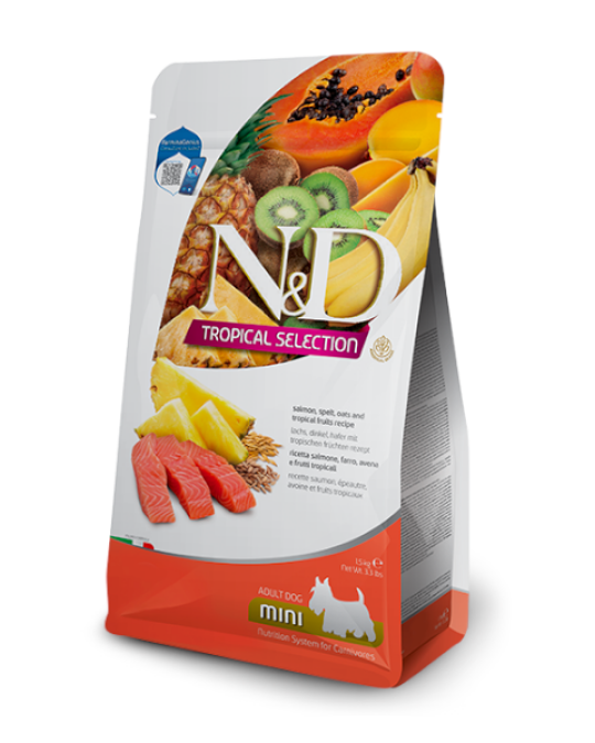 Image of Храна за кучиња Farmina N&D Tropical Selection Salmon, spelt, oats and tropical fruits Adult Mini