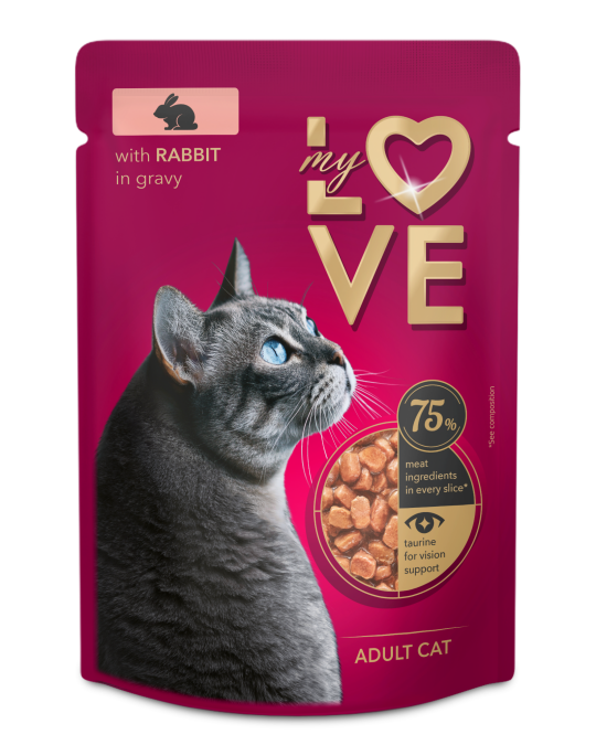 Image of My Love wet food for adult cats with Rabbit in gravy