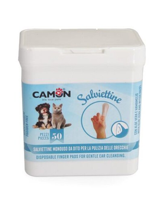 Image of Camon Влажни Марами за уши на прст 50 парчиња – Finger Pads for Gentle Ear Cleansing 50pcs for Dogs and Cats