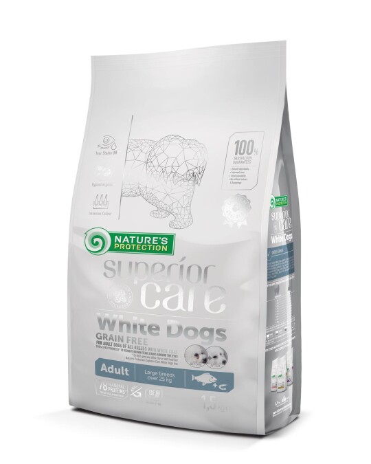 Image of Nature's Protection Dry food with white fish for adult dogs of large breeds with white coat