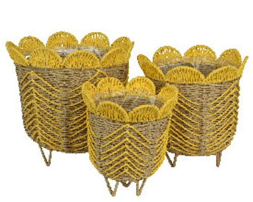 Image  of ПЛЕТЕНА САКСИЈА ЖОЛТА МАЛА 24 Х 30,5 СМ