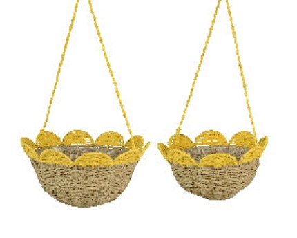 Image  of ПЛЕТЕНА ВИСЕЧКА САКСИЈА ЖОЛТА 30 Х 15 СМ