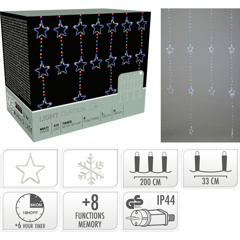 Image  of НГ СИЈАЛИЧКИ ЗАВЕСА СО  ЅВЕЗДИ 200 Х 200 СМ ЛЕД