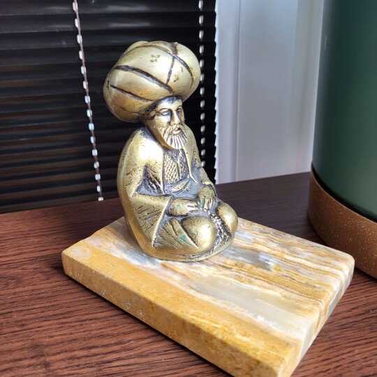 Image of Vintage Solid Brass Muslim Imam Statue on Marble Base Desk Ornament