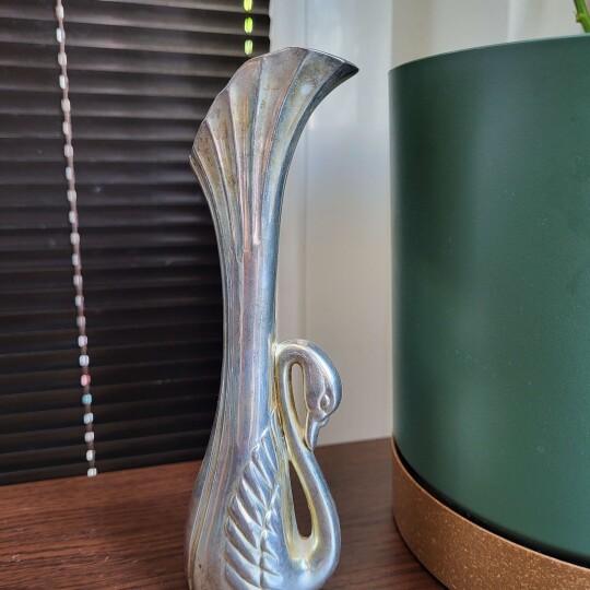 Image of Vintage silver plated SWAN VASE Art Deco style