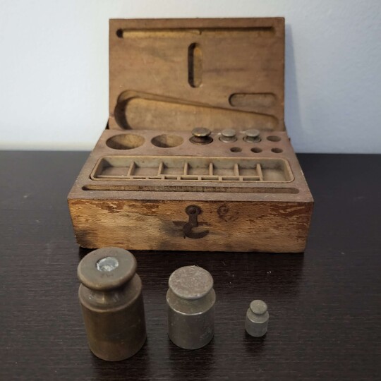 Image of Antique Solid Brass Scale with wooden Box